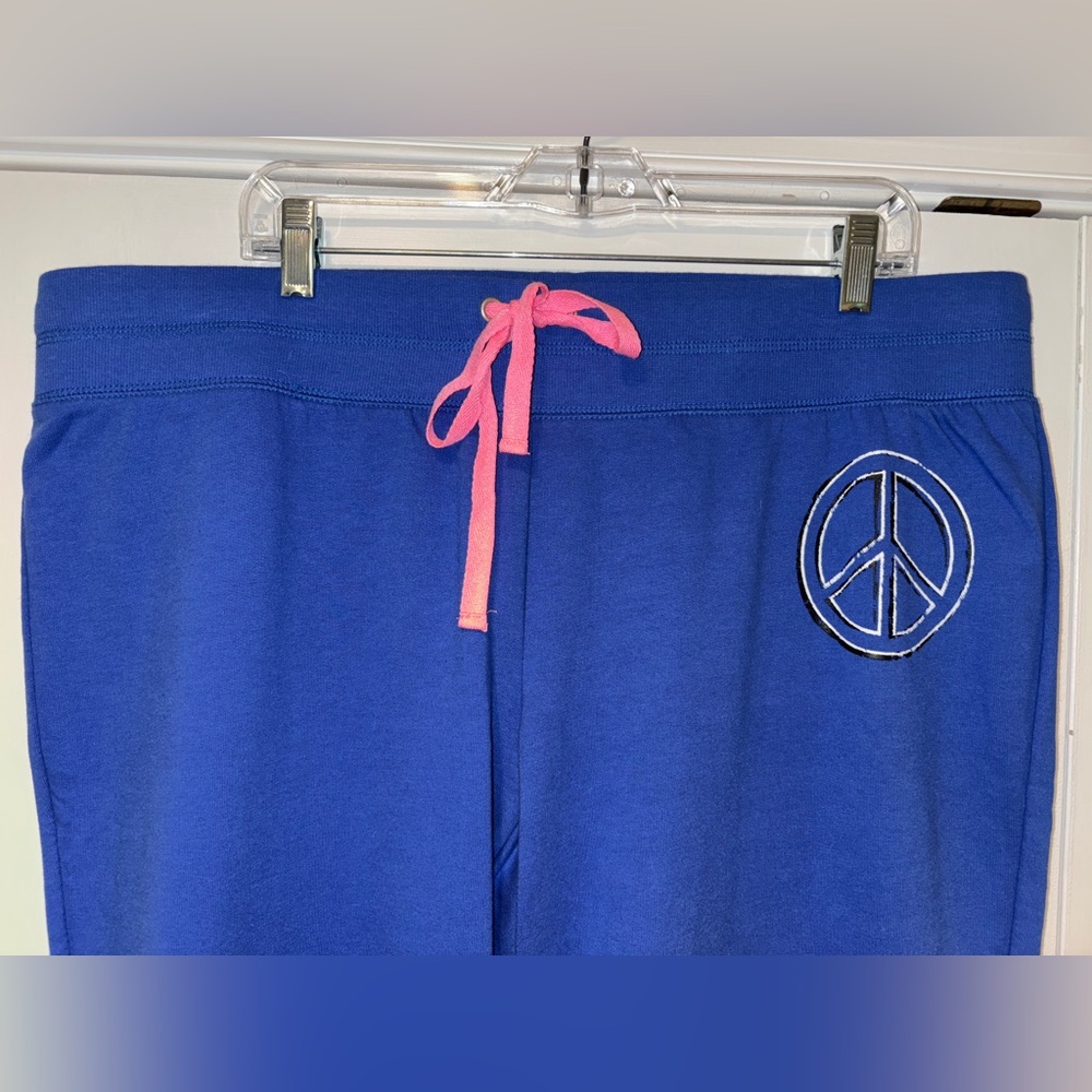 Blue Sweatpants with Pink Drawstring and Peace Sign NWT 1X